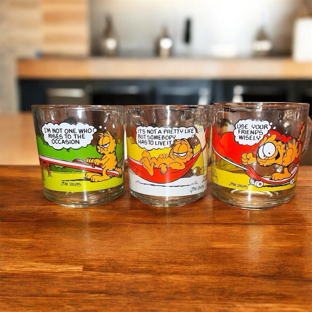 Vintage GARFIELD McDonald's Glass Coffee Mug Cups Set of 3